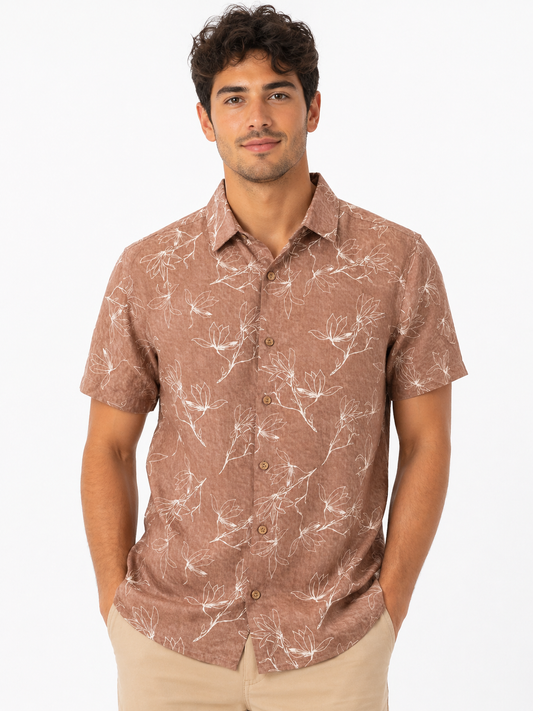 Soft Brown Floral Printed Shirt