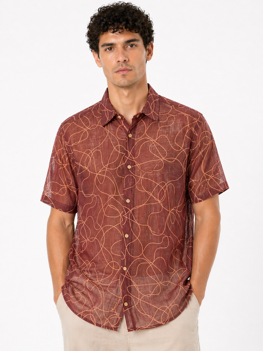 Antique Maroon Flowline Printed Shirt