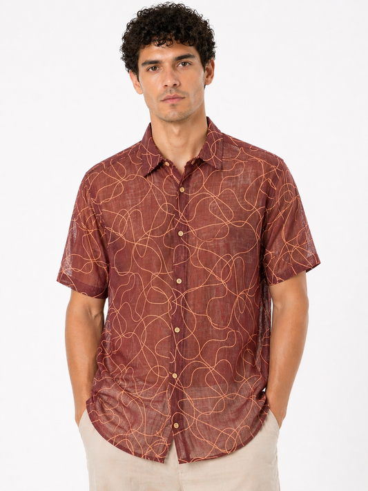 Antique Maroon Flowline Printed Shirt