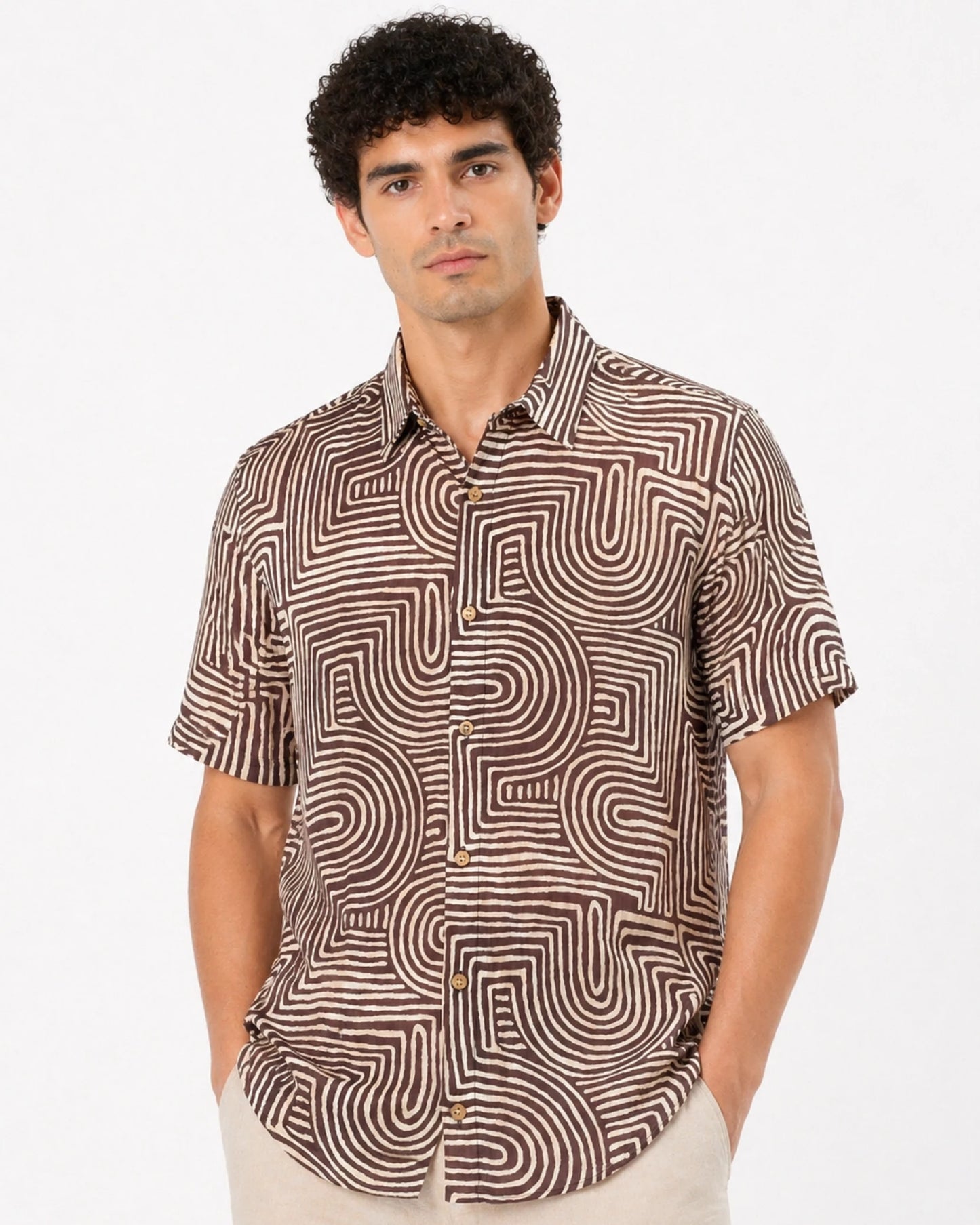 Chestnut Maze Line Printed Shirt