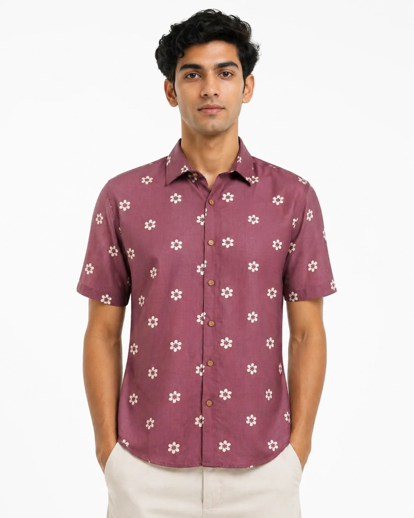 Old Mauve Floral Printed Shirt