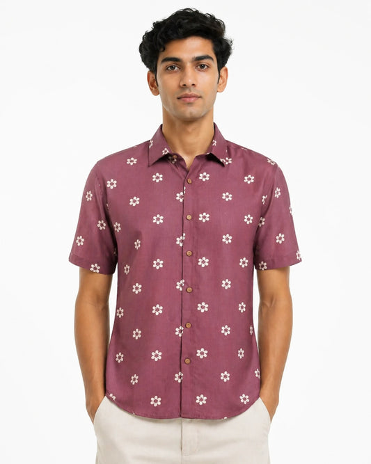 Old Mauve Floral Printed Shirt